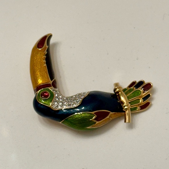 Judith Leiber Toucan Bird Parrot Pin Brooch Enamel & Crystals- Signed - Picture 9 of 12
